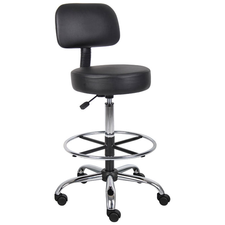 Boss Be Well Medical Spa Professional Adjustable Drafting Stool with Back and Removable Foot Rest Black