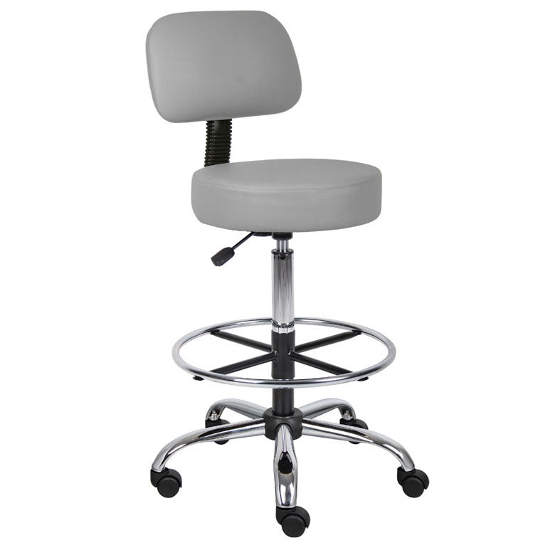 Boss Be Well Medical Spa Professional Adjustable Drafting Stool with Back and Removable Foot Rest Grey