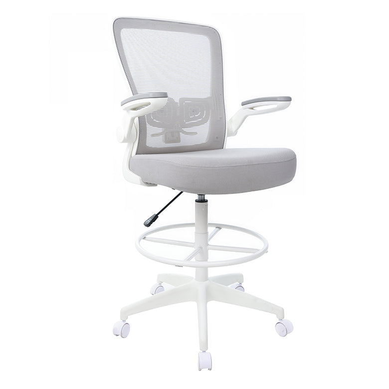 Boss Grey Mesh, Flip Arm, Stool, White Frame