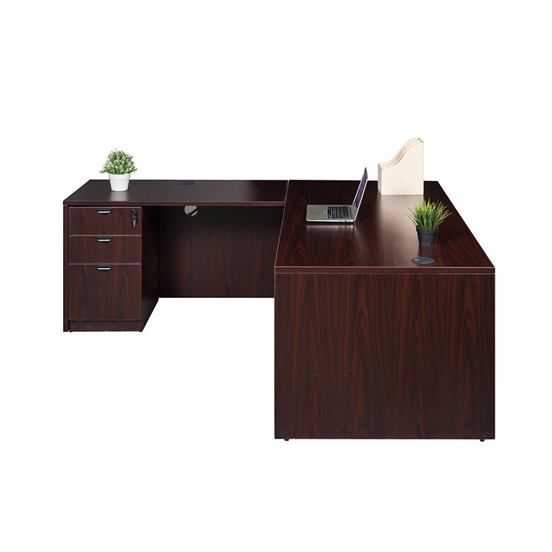 Boss 66 Inch Desk, Executive L-Shape Corner Desk with File Storage Pedestal, Mahogany