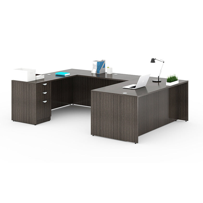 Boss 66 Inch Executive U-Shape Desk with File Storage Pedestal, Driftwood