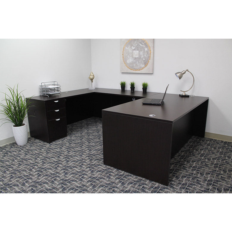 Boss 66 Inch Executive U-Shape Desk with 2 File Storage Pedestals, Mocha