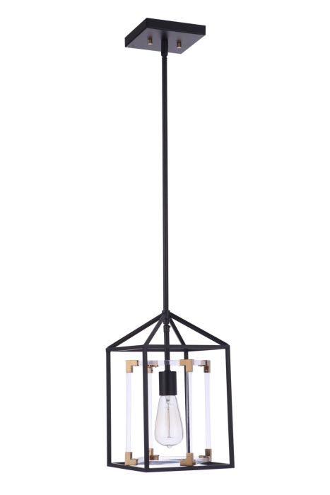 Aaron 1 Light Acrylic Pendant in Flat Black/Satin Brass