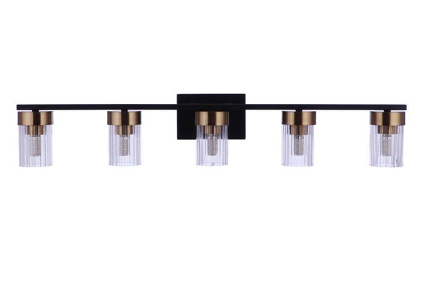 Bond Street 5 Light Vanity in Flat Black/Satin Brass