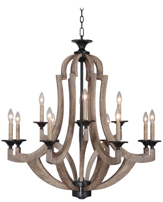 Winton 12 Light Chandelier in Weathered Pine/Bronze