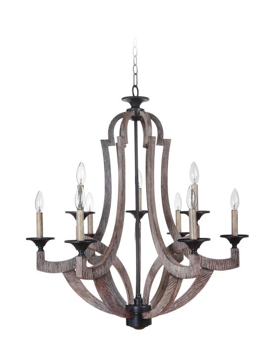 Winton 9 Light Chandelier in Weathered Pine/Bronze