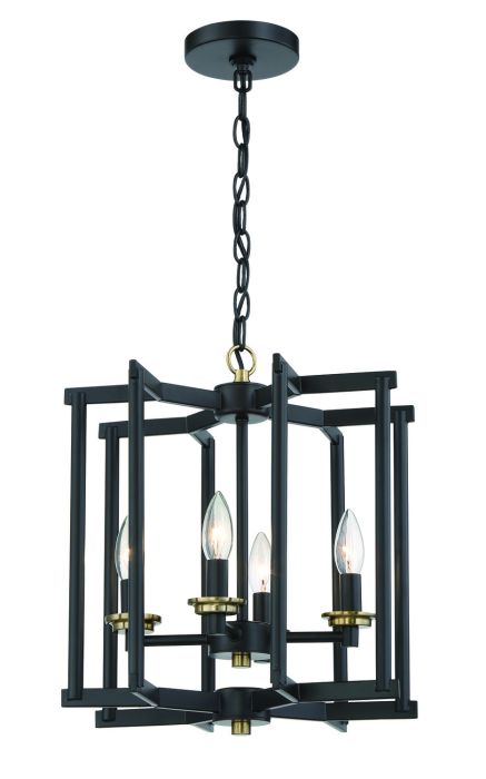 Avante Grand 4 Light Cage Foyer in Flat Black/Satin Brass