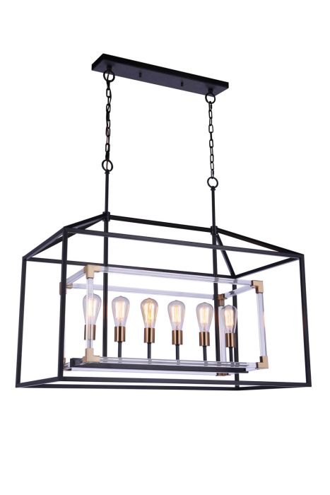 Aaron 6 Light Island in Flat Black/Satin Brass