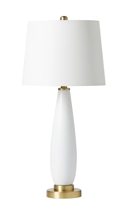 1 Light Glass/Metal Base Table Lamp in White Glass/Satin Brass