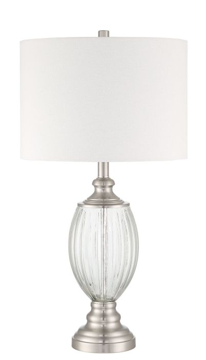 1 Light Glass/Metal Base Table lamp in Fluted Clear Glass/Brushed Polished Nickel