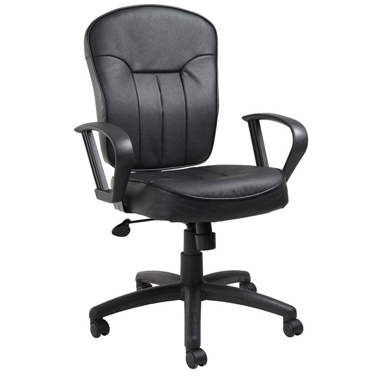 Boss Black Leather Task Chair W/ Loop Arms