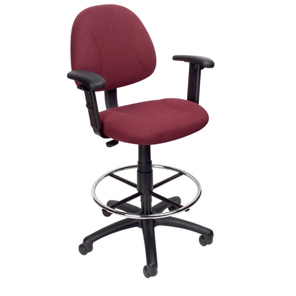 Boss Ergonomic Works Adjustable Drafting Chair with Adjustable Arms and Removable Foot Rest, Burgundy