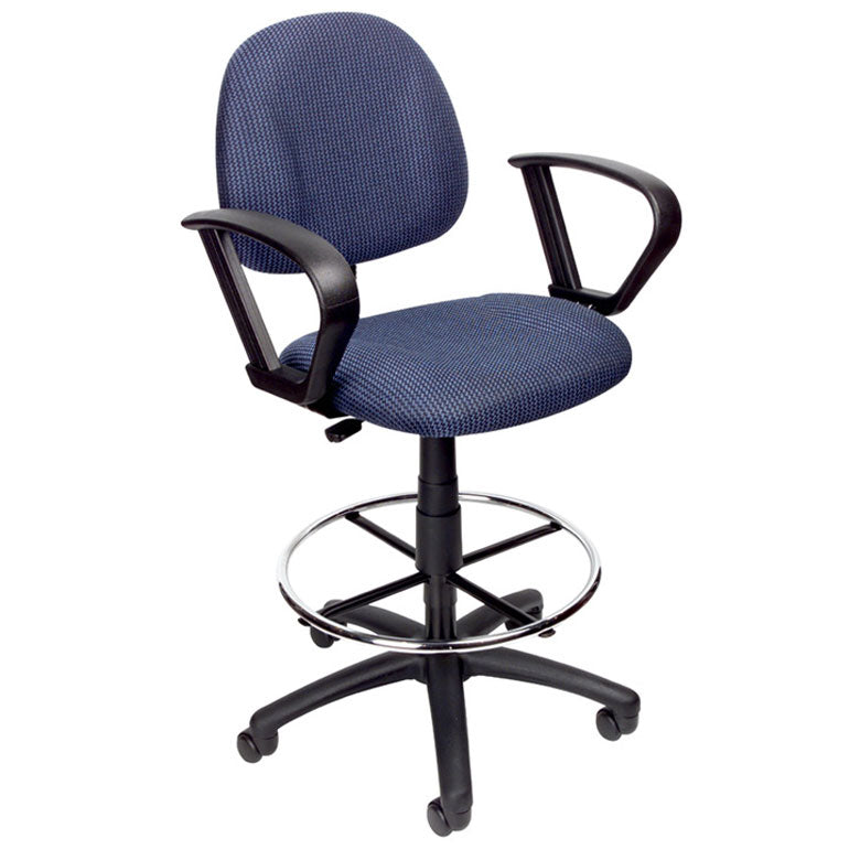 Boss Ergonomic Works Adjustable Drafting Chair with Loop Arms and Removable Foot Rest, Blue