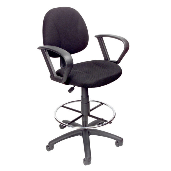 Boss Ergonomic Works Adjustable Drafting Chair with Loop Arms and Removable Foot Rest, Black