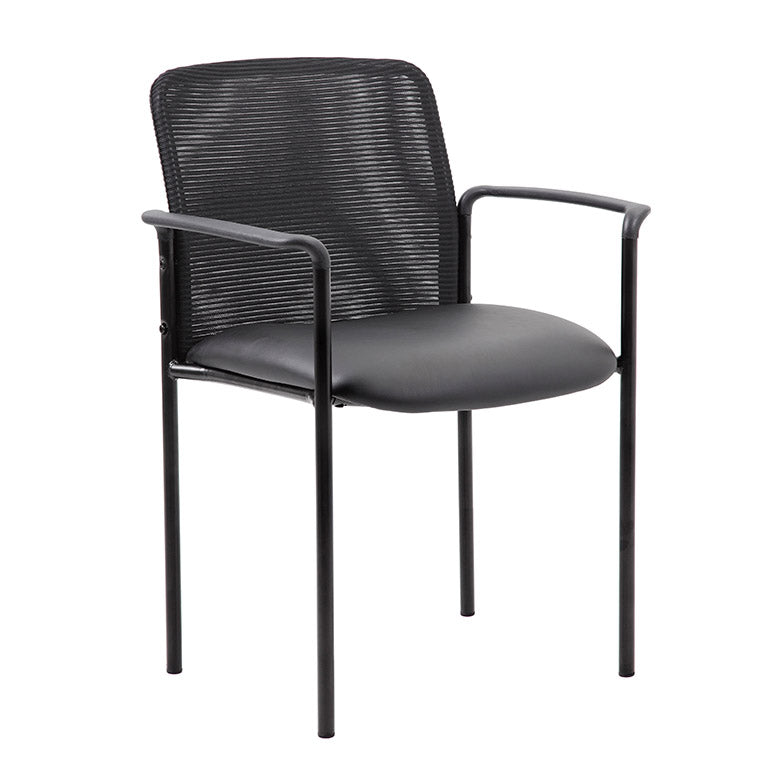 Boss Stackable Mesh Back/Caressoft Vinyl Seat Guest Chair, Black