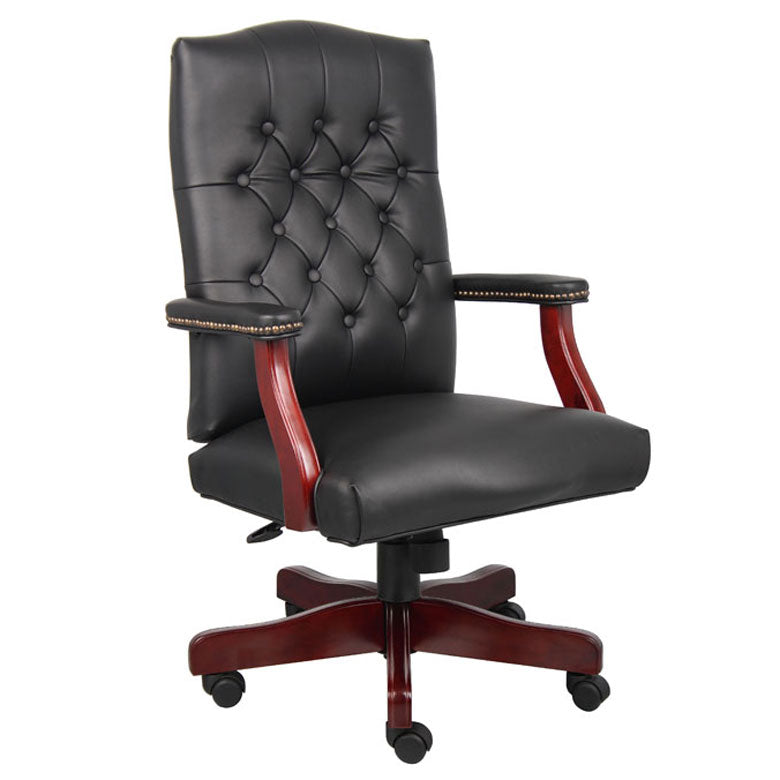 Boss Classic Black Caressoft Vinyl Chair With Mahogany Finish