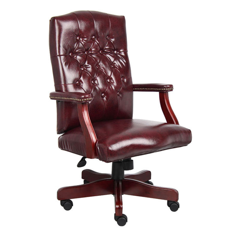 Boss Classic Oxblood Caressoft Vinyl Chair With Mahogany Finish