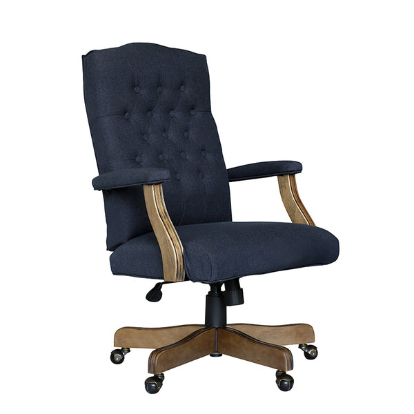 BOSS Executive Denim Blue Commercial Grade Linen Chair With Driftwood Finish Frame