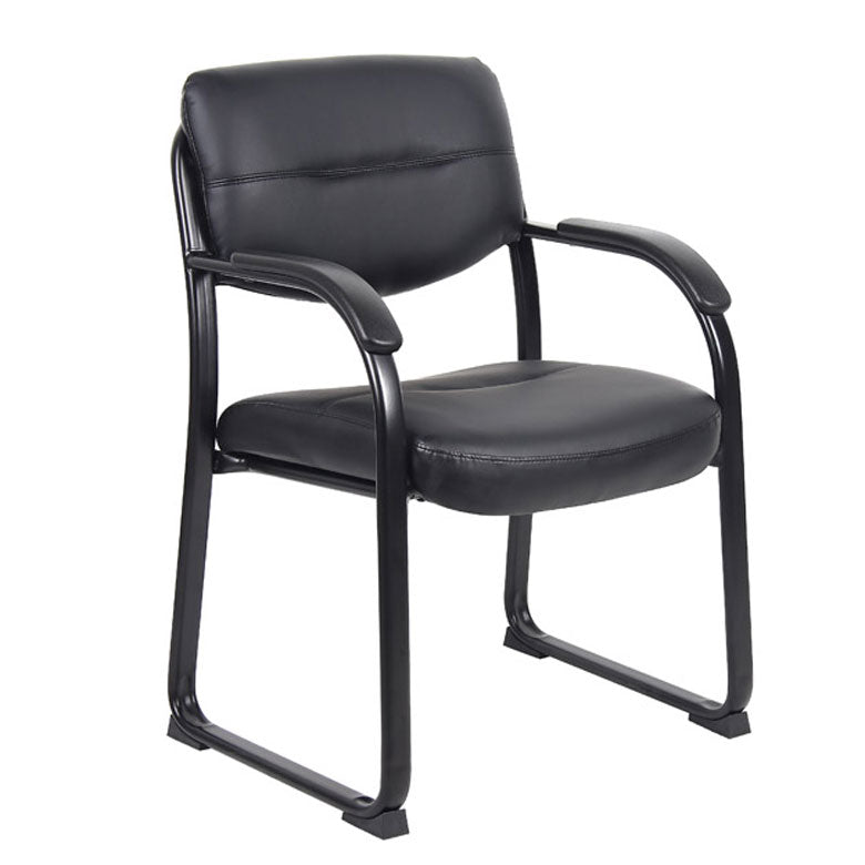 Boss Leather Sled Base Side Chair W/ Arms