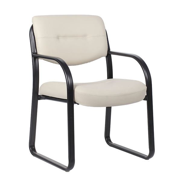 Boss Leather Sled Base Side Chair, Beige