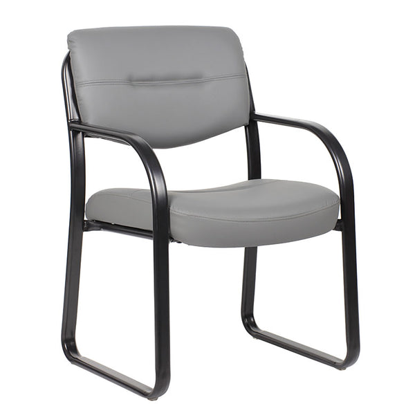 Boss Leather Sled Base Side Chair, Grey