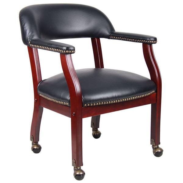 Boss Captain’s guest, accent or dining chair in Black Caressoft Vinyl W/ Casters