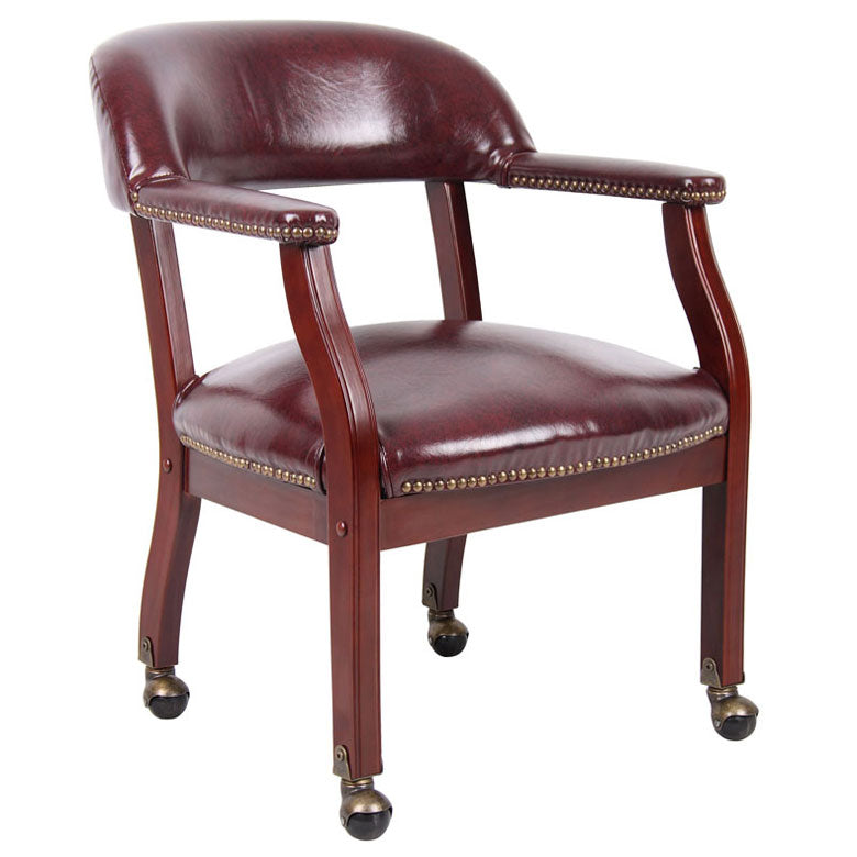 Boss Captain’s guest, accent or dining chair in Burgundy Vinyl W/ Casters