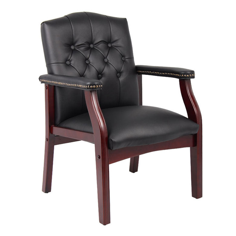 Boss Traditional Black Caressoft Vinyl guest, accent or dining chair W/ Mahogany Finish