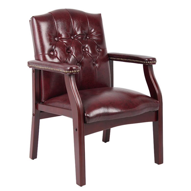 Boss Traditional Oxblood Vinyl guest, accent or dining chair W/ Mahogany Finish