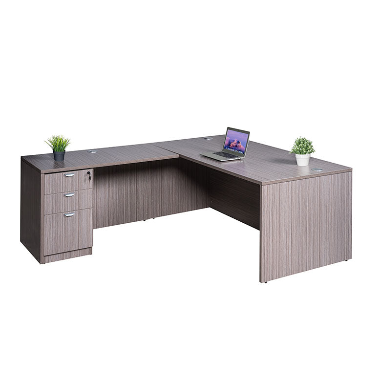Boss  71 Inch Desk, Executive L-Shape Corner Desk with File Storage Pedestal, Driftwood
