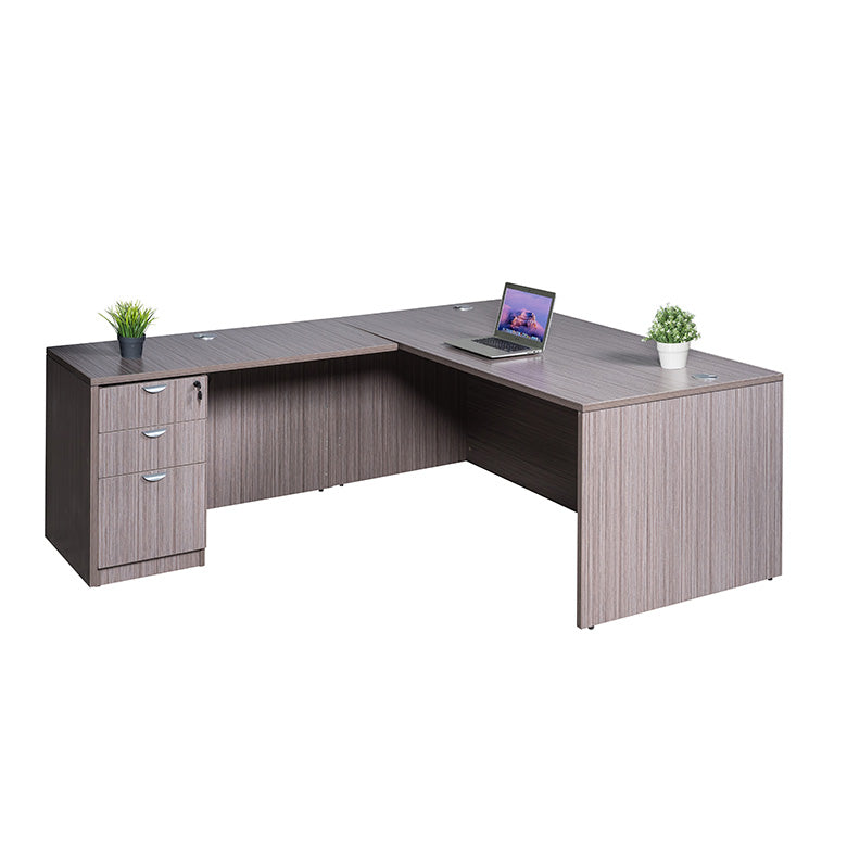 Boss 66 Inch Desk, Executive L-Shape Corner Desk with File Storage Pedestal, Driftwood