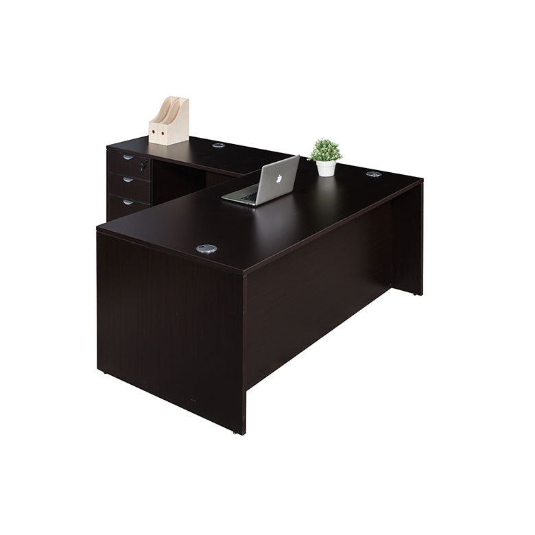 Boss  71 Inch Desk, Executive L-Shape Corner Desk with File Storage Pedestal, Mocha