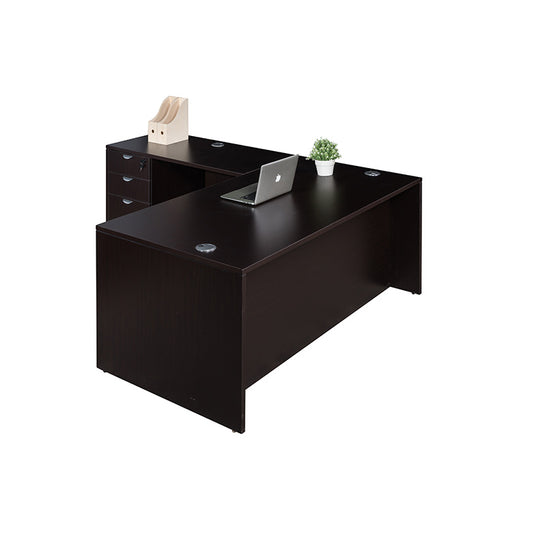 Boss  66 Inch Desk, Executive L-Shape Corner Desk with File Storage Pedestal, Mocha