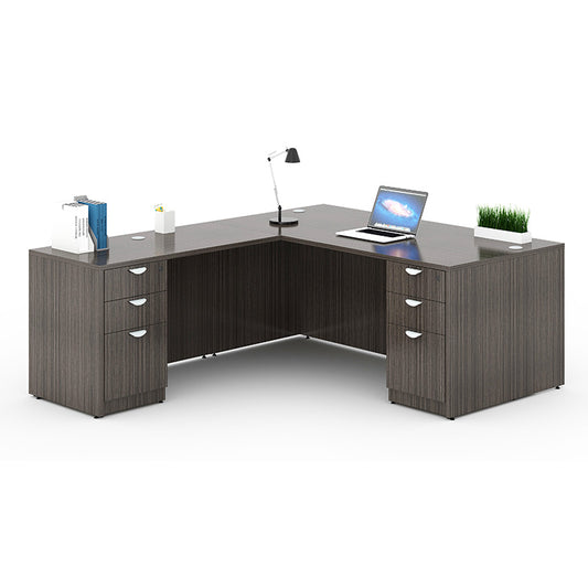 Boss  66 Inch Executive L-Shape Corner Desk with Dual File Storage Pedestals, Driftwood