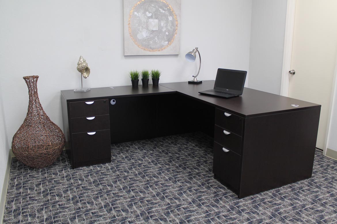 Boss  71 Inch Executive L-Shape Corner Desk with Dual File Storage Pedestals, Mocha
