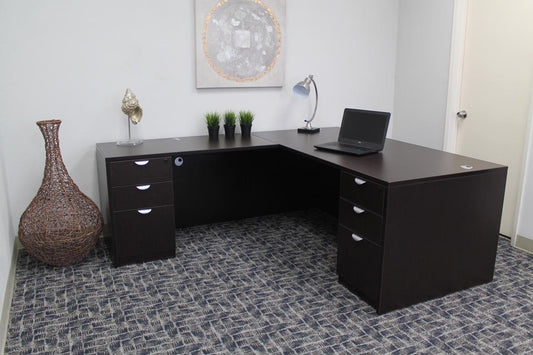 Boss  71 Inch Executive L-Shape Corner Desk with Dual File Storage Pedestals, Mocha