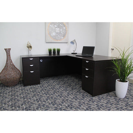 Boss  66 Inch Executive L-Shape Corner Desk with Dual File Storage Pedestals, Mocha
