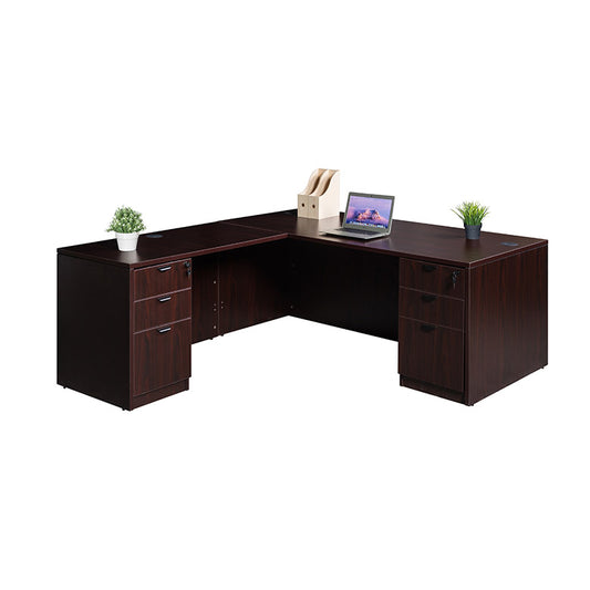 Boss  66 Inch Executive L-Shape Corner Desk with Dual File Storage Pedestals, Mahogany