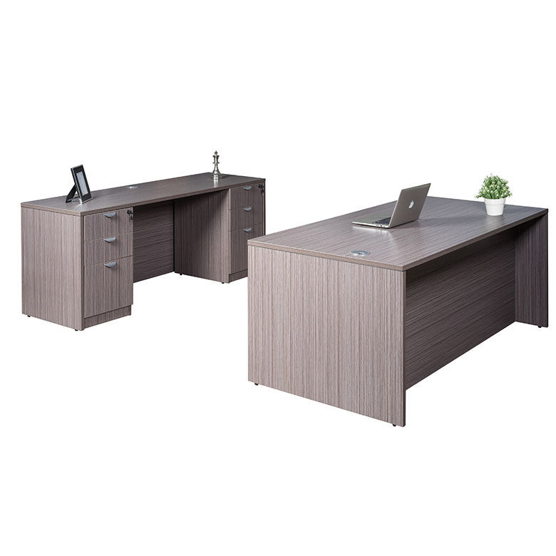 Boss  Office Suite, 71 Inch Desk and Credenza with Dual File Storage Pedestals, Driftwood