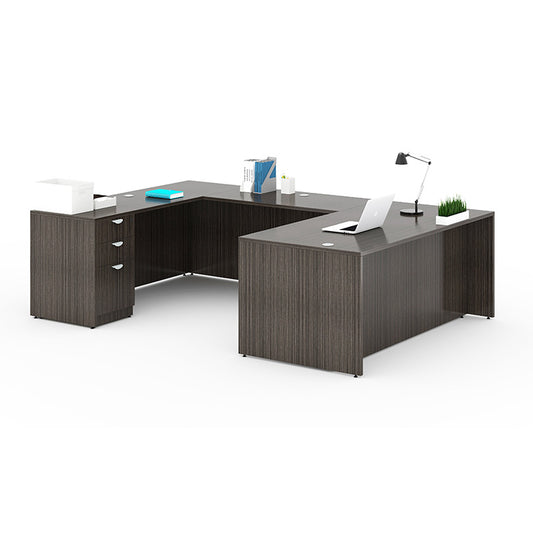 Boss  71 Inch Executive U-Shape Desk with File Storage Pedestal, Driftwood