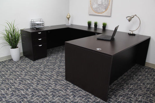 Boss  66 Inch Executive U-Shape Desk with File Storage Pedestal, Mocha