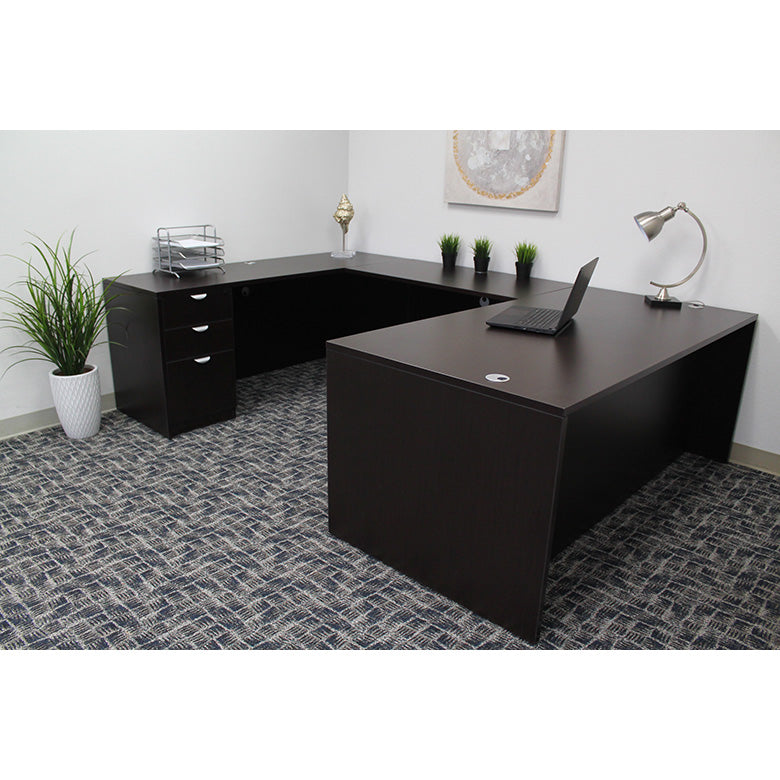 Boss  71 Inch Executive U-Shape Desk with File Storage Pedestal, Mocha