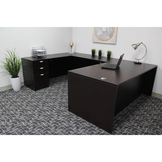 Boss  71 Inch Executive U-Shape Desk with File Storage Pedestal, Mocha
