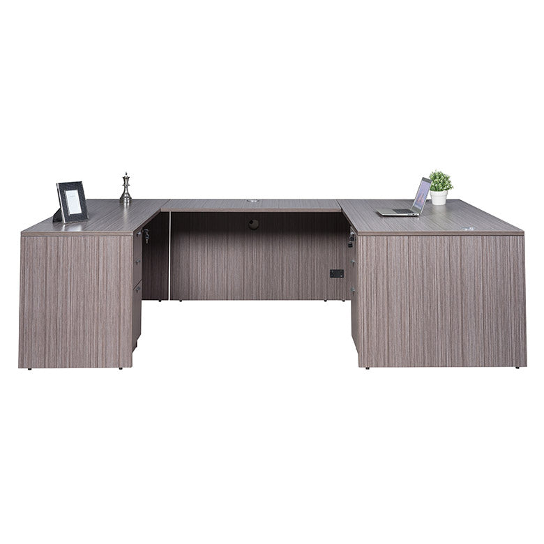 Boss  66 Inch Executive U-Shape Desk with 2 File Storage Pedestals, Driftwood