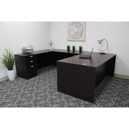 Boss  66 Inch Executive U-Shape Desk with 2 File Storage Pedestals, Mocha