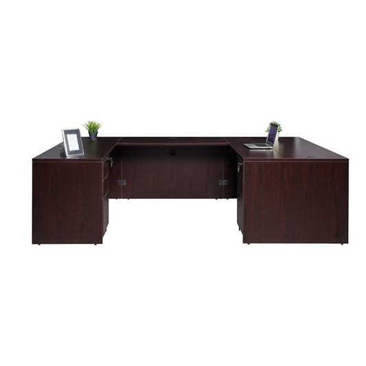 Boss  71 Inch Executive U-Shape Desk with 2 File Storage Pedestals, Mahogany