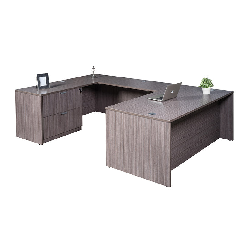 Boss 71 Inch Executive U-Shape Desk with Lateral File and Credenza, Driftwood