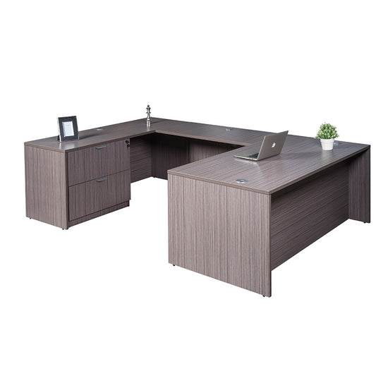 Boss 71 Inch Executive U-Shape Desk with Lateral File and Credenza, Driftwood
