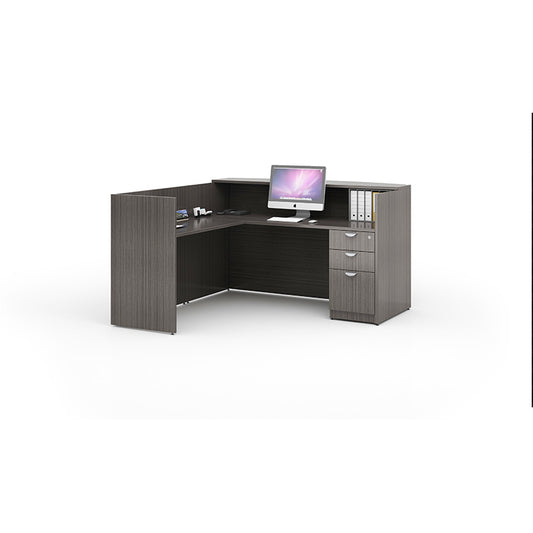 Boss  71 Inch Reception L-Shape Corner Desk with File Storage Pedestal, Driftwood