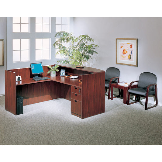 Boss  71 Inch Reception L-Shape Corner Desk with File Storage Pedestal, Mahogany